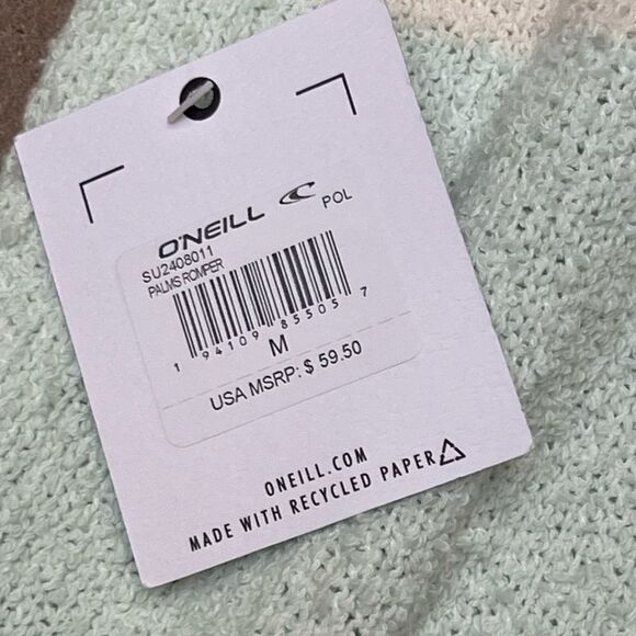 NWT O’Neill Blue Cream Romper Striped Swim Cover-Up Size M Surfer Beach Swim - Picture 3 of 7